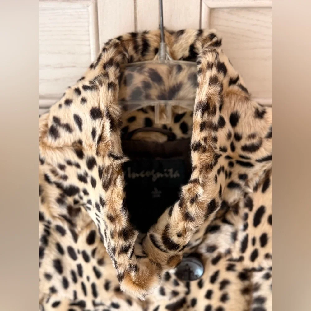 Incognita Leopard Animal Print Spotted Jacket Faux Fur Vtg 50's Style Coat